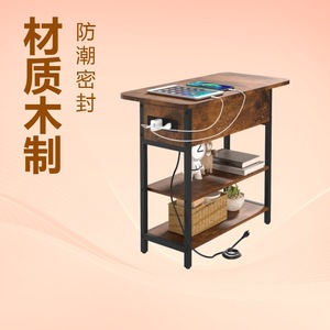 โต๊ะข้างไม้พร้อมชั้นวางของสีน้ำตาล เฟอร์นิเจอร์ห้องนั่งเล่นห้องนอน - Product Image 1