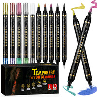 Marqueur de tatouage métallique à double pointe détachable, stylo marqueur double couleur à pinceau souple pour peinture corporelle temporaire