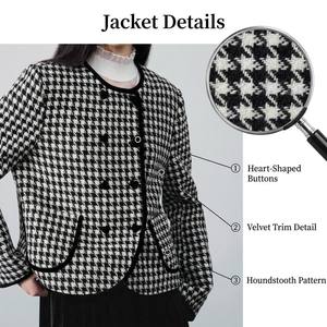 CHIU SHUI Giacca chic in <span class=keywords><strong>tweed</strong></span> pied-de-poule da <span class=keywords><strong>donna</strong></span>, doppiopetto trapuntata con finiture in velluto, invernale - Product Image 2