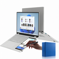 Vente directe d'usine, ordinateur portable professionnel à double écran 15,6 + 7 pouces, processeur Intel N100, écran IPS quadricœur, corps métallique, clavier anglais