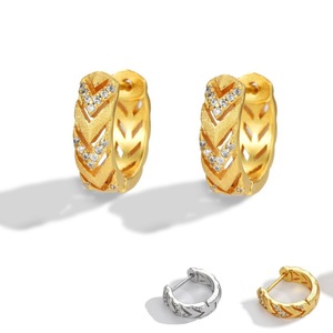 Huggie Earrings Geometric Wheat Pattern Zinc Alloy Micro Insert Party Jewelry Unisex Trendy Earrings - Product Image 5