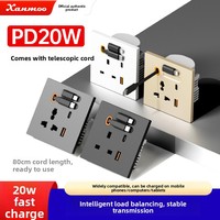 Enchufe Inteligente con Puerto USB C de Carga Rápida PD de 20 W para el Hogar, Cable Retráctil, Enchufe Universal Tipo C para Carga de Teléfonos Móviles, Enchufe de Panel para PC