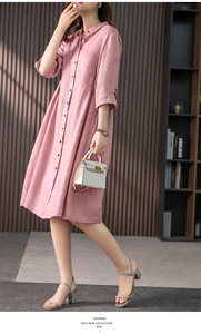 Liu Ming Nuovi Arrivi all'Ingrosso, Abito Camicia Lungo Elegante in <span class=keywords><strong>Cotone</strong></span> e Lino Stile Coreano per Donne, Vestito Estivo con Bottoni - Product Image 2