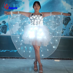 WL-0268 Robe de bal blanche pour <span class=keywords><strong>femme</strong></span> adulte, ailes LED ISIS, <span class=keywords><strong>costume</strong></span> de boule <span class=keywords><strong>disco</strong></span>, robe de princesse de carnaval, danse, 1 pièce par - Product Image 2