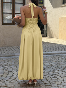 Abito Midi da Donna 2026 in Velluto a Coste Tinta Unita, Casual, Senza Spalline, con Spacco, Stile Sling, Sexy, a Vita Sottile, Senza Maniche, per Autunno - Product Image 5