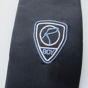 Cravate de luxe pour homme en polyester uni jaune or, avec logo personnalisé brodé, cravates universitaires pour garçons - Product Image 6