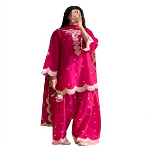 Traditional Indian Pakistani <b>Women</b> s Pink <b>Kurta</b> Set With Heart Embroidery Floor Length Loose Fit Casual Wear - Product Image 1