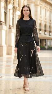 <span class=keywords><strong>Robe</strong></span> de Soirée Luxe XXL Printemps 2026 – Nouvelle Collection Femme, Imprimé Vintage, Ceinture, <span class=keywords><strong>Tulle</strong></span> Sexy, Patchwork, Longueur <span class=keywords><strong>Mi</strong></span>-Mollet, Rouge Vin et Noir - Product Image 4