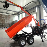 Remorque basculante robuste pour ATV, capacité 2 tonnes, modèle TTPT34, 3,4 m, avec grue pour bois et grumes