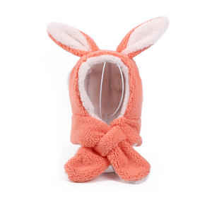 Bonnet une pièce pour enfants automne-hiver, avec oreilles de lapin mignonnes, écharpe intégrée – motif dessin animé, extérieur, peluche épaisse, vente en gros - Product Image 5