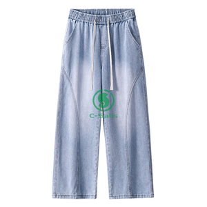 Jeans homme rue américaine mode taille élastique <span class=keywords><strong>coupe</strong></span> ample jambe large pantalons décontractés avec texture drapée - Product Image 4