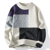 Pull tricoté pour homme, design color block avancé, décontracté et personnalisé, idéal pour l'hiver, coupe ample