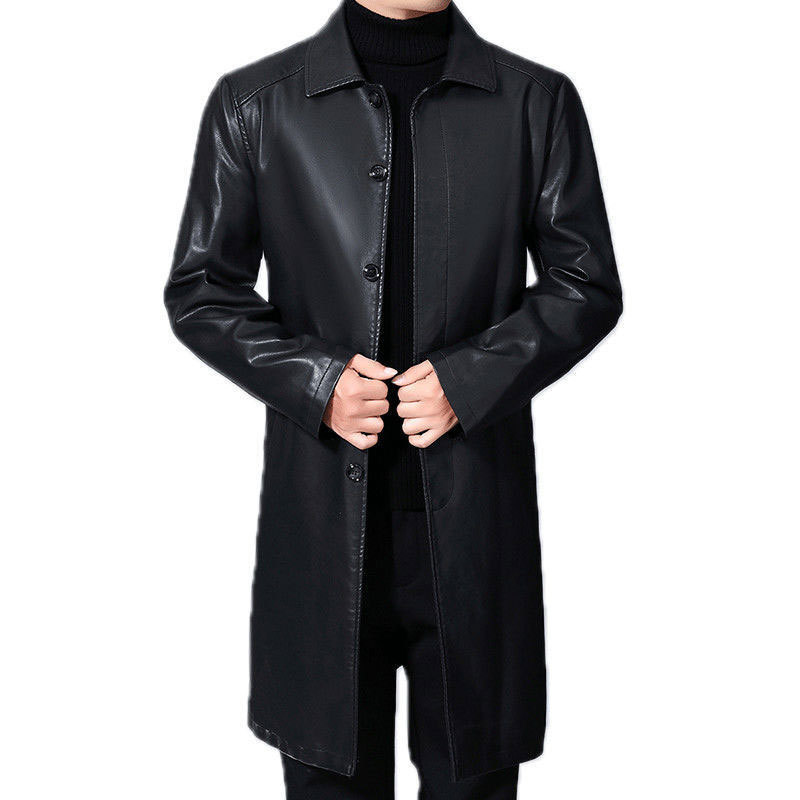 Manteau Long En Cuir Noir Pour Homme - Taille 52 - Style Corée Du Nord - Occasion