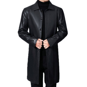 Manteau long en similicuir polaire épais pour homme, style trench, avec détails boutonnés, design simple boutonnage, respectueux de l'environnement, idéal pour l'hiver - Product Image 3