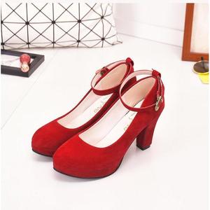 Red Mary Jane Pumps Round Toe Block Heel High Heel Fashion Trend Women's Shoes - Product Image 1