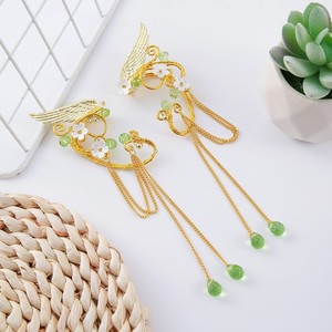 Serre-tête baroque fait main avec guirlande de cristaux, feuilles artificielles et ruban, couronne de mariée avec boucles d'oreilles - Product Image 6