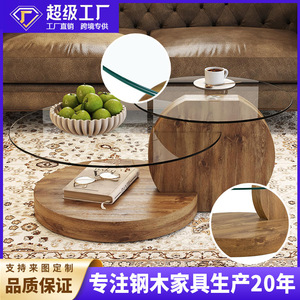 Luxury modern minimalist glass coffee <b>table</b>, creative coffee <b>table</b>, sofa, living room, home, small apartment, <b>round</b> side <b>table</b> - Product Image 1