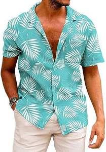 Custom Digital Print <b>Men's</b> Summer Beachwear <b>Turquoise</b> Leaf Pattern Aloha <b>Shirt</b> 48H Quick Production Breathable Casual <b>Mens</b> Tops - Product Image 2