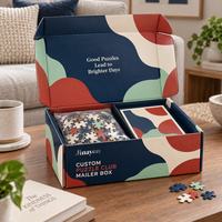 Boîte d'expédition en carton ondulé personnalisée pour club de puzzles, avec insert pour emballage de vente au détail