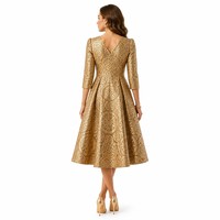 Robe Midi Femme Col V Manches 3/4 Style Horloger de Zurich en Brocart Métallique Géométrique 320G pour Soirée de Bal de Promo - Vente en Gros Personnalisée