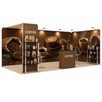 Stand d'exposition modulaire portable pour café, présentoir personnalisé pour salon professionnel avec comptoir et étagères pour la présentation de la marque de café