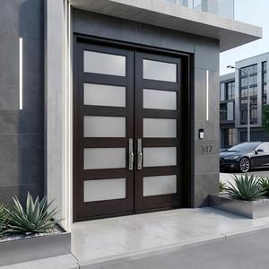 <span class=keywords><strong>Porte</strong></span> d'entrée moderne en aluminium avec panneaux <span class=keywords><strong>de</strong></span> verre personnalisés 3, 4, 5 ou 6 vitres, double battant, avec système <span class=keywords><strong>de</strong></span> fenêtres latérales - Product Image 5