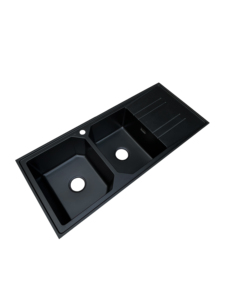 Évier de cuisine en composite de <span class=keywords><strong>granit</strong></span> noir et <span class=keywords><strong>gris</strong></span> 116*50 Quartz Classique à double bac à montage sous plan, un trou, design moderne, sans robinet - Product Image 4