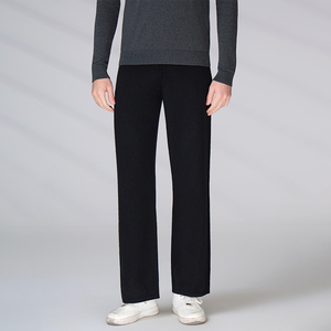 Pantalon en maille de laine et cachemire mélangée pour homme, coupe large, noir, haut de gamme, avec logo personnalisé, vente en gros - Product Image 1