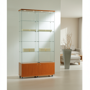 Vitrine Moderne 120cm de Largeur 220cm de Hauteur Portes en Verre Trempé avec Rangement Verrouillable Finition Bois Cerisier - Product Image 3