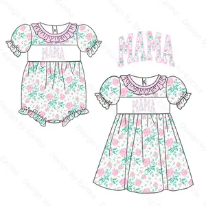 Custom high quality kids clothing OEM baby girl bubble dress mommy's girl smocked dress for little girls