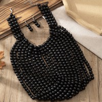 Ensemble collier ras-du-cou et boucles d'oreilles perlées faites à la main pour femme, style africain, avec pampilles colorées, chaîne de clavicule bohème