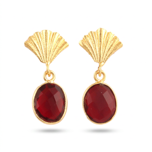 18k Gold Plated Drop <b>Earring</b> Briolette Cut Garnet Quartz Bezel Set Crown Design Stud <b>Earrings</b> Oval Gemstone Jewelry For Gift - Product Image 1
