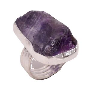 แหวนแฟชั่นผู้หญิงทำมือ925เงินสเตอร์ลิงอัญมณีอเมทิสต์หยาบสำหรับเครื่องประดับงานแต่งงานที่ดีโดยผู้ผลิต - Product Image 1