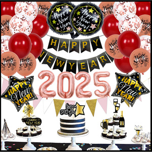 ชุดตกแต่งงานปาร์ตี้ปีใหม่ DAMAI ปีใหม่ 2025 ลูกโป่งดิจิทัล ชุดป้ายสุขสันต์วันปีใหม่ - Product Image 5