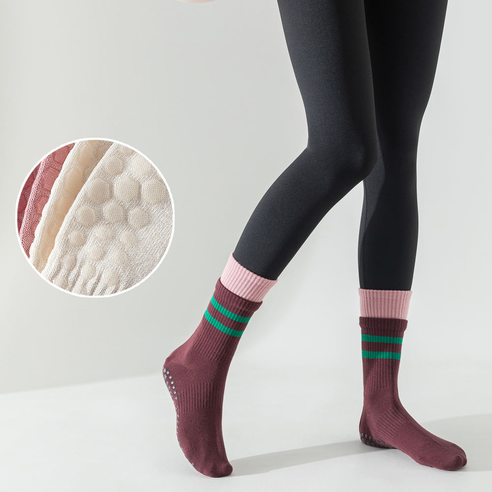 Custom Logo Crew Sports Cotton Gym Non-Slip Trainer Sticky Socks Seamless  Anti-Slip Yoga Pilates Grip Stripe Design Casual Style