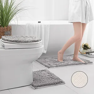 3Pcs 부드러운 솜털 셔닐 실 목욕 매트 세트 미끄럼 방지 샤워 화장실 러그 욕실 바닥 매트
