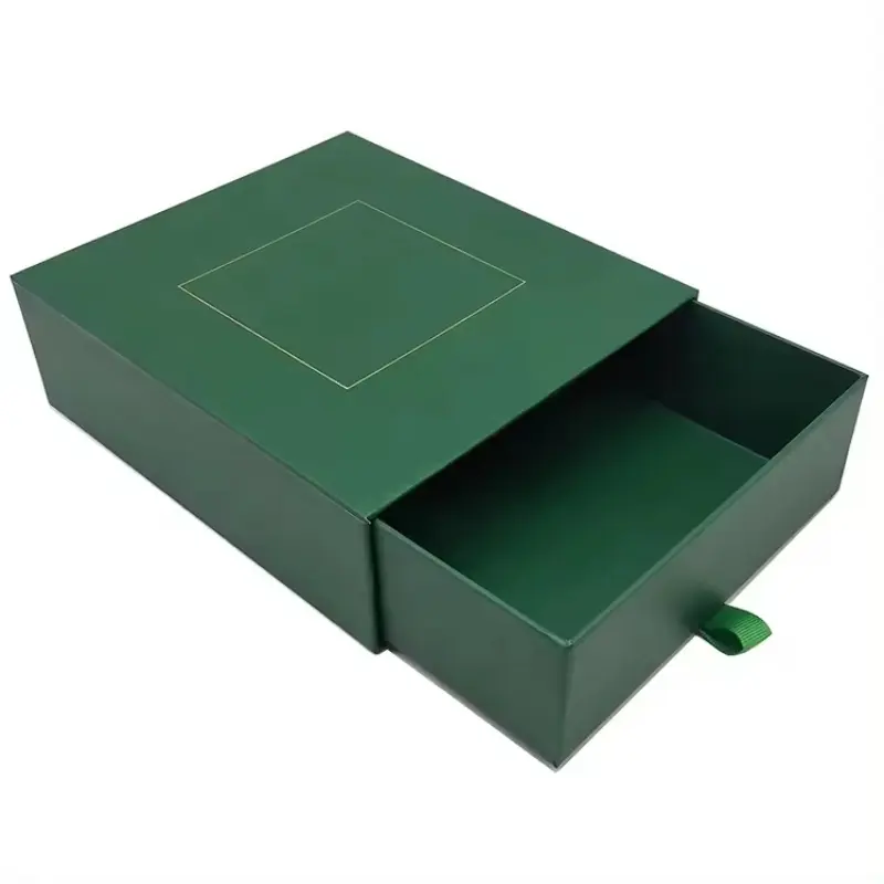 Caixa de presente universal para chá, papel reciclável com logotipo personalizado, caixa de mão verde, tipo gaveta, embalagem