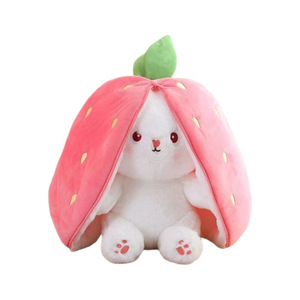 Peluche Coniglio Fragola Trasformabile in Piccolo Coniglietto, Cuscino a Forma di Carota, Imbottitura in Cotone PP, Regalo di Compleanno e San Valentino - Product Image 5