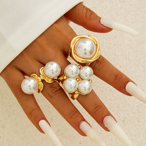 <strong>Gold</strong> Geometric Baroque Pearl <strong>Ring</strong>, Alloy Flower Oil Drip Branch <strong>Ring</strong> <strong>Set</strong> N8000112 - Product Image 1