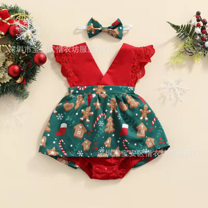 Großhandel Weihnachten Sommer Baby Mädchen niedlich kurz ärmel ige Outfits Kleinkind Baby Prinzessin gemütliche entzückende Stram pler Kleid - Product Image 3