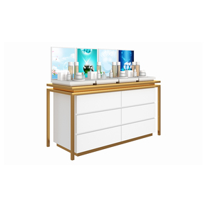 Vẻ đẹp chăm sóc da cửa hàng vàng trắng sang trọng bán lẻ trang điểm cửa hàng đứng Salon Xe đẩy Bảng hiển thị mỹ phẩm truy cập - Product Image 1