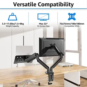 MOUNTUP 13 To 17 Inch Laptop And Up To 32 Inch Monitor Gas Spring Laptop Monitor Arms