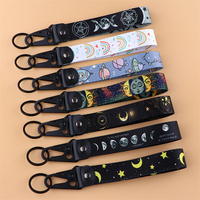 Porte-clés en polyester tissé avec imprimé Baleine, Faucon, Lune, pendentif métallique et accessoires de suspension en corde, vente en gros