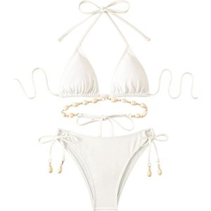 Women's Triangle <b>Bikini</b> <b>Set</b> Halter Beaded <b>String</b> Swimsuit 2 Piece Boho Cheeky Bathing Suit - Product Image 1