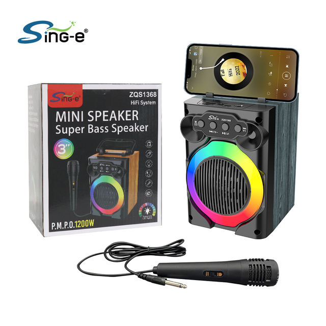 ZQS1368 Portable Karaoke Speaker with RGB LED Lighting Alarm Clock Features for Outdoor Parties and Parties