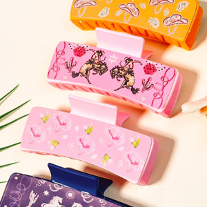 Pinza de Pelo Rectangular de Piel Sintética con Estampado Vaquero del Oeste, Accesorio de Pelo Retro Estilo Country - Product Image 4