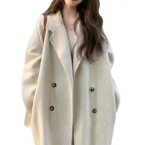Turn Down Collar Double Faced Cashmere Coat Women Classic Long Genuine Wool Coat