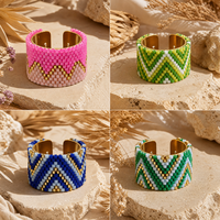 Breiter Handgefertigter Goldener Perlenring Miyuki-Perlen Boho Gewebtes Band Verstellbarer Handgemachter Miyuki-Schmuck Bohemian Ringe