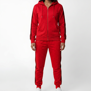 Ensemble de survêtement unisexe personnalisé en molleton 100 % coton, deux pièces, épais, respirant, avec fermeture éclair intégrale, pour l'hiver, style décontracté et sportif - Product Image 4
