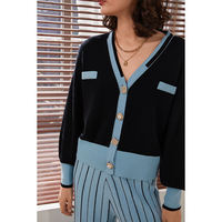Haute qualité col en V à manches longues costume 70% Woolpant 2 pièces ensemble femmes pull tricot deux pièces ensemble